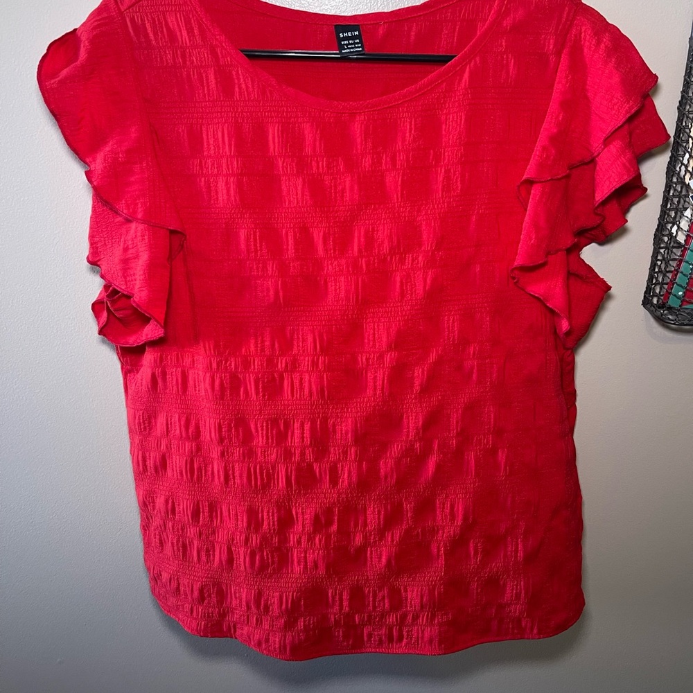 SHEIN Bright Red Ruffle Sleeve Blouse